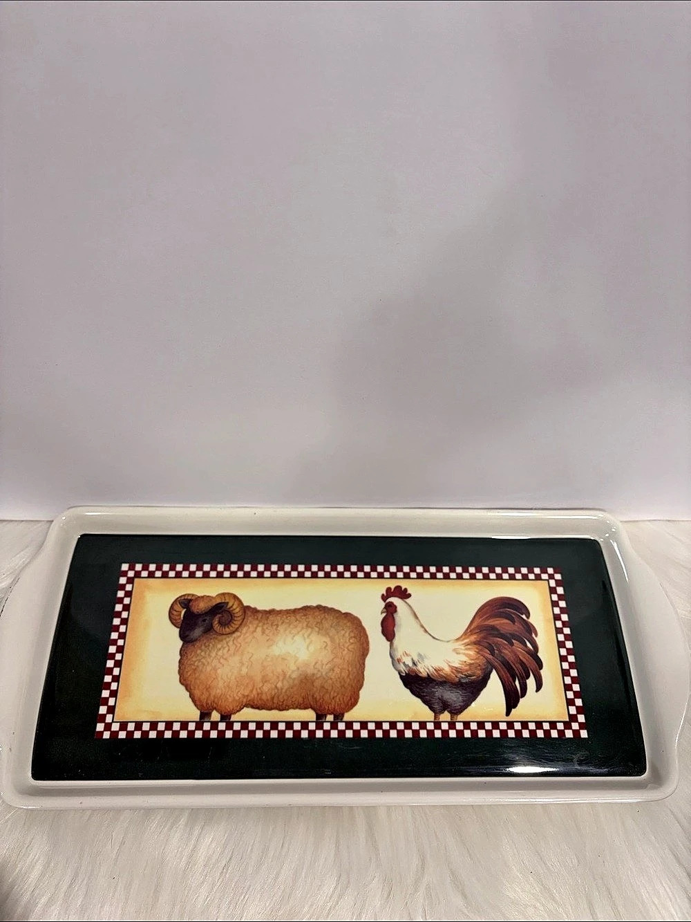 Farmhouse Rooster & Sheep Serving Tray